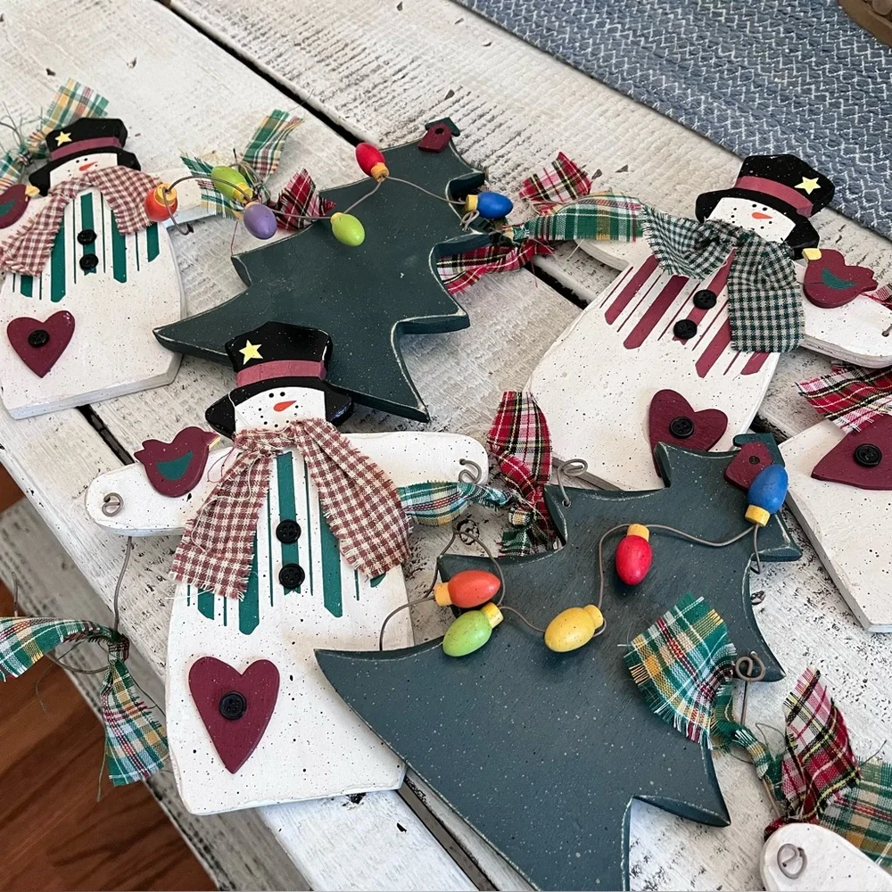 Home Interiors Wood Snowmen xmas Tree Country Wall Swag/garland Decor vint